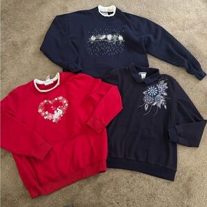 Alfred Dunner Navy and Red Crewneck Tops